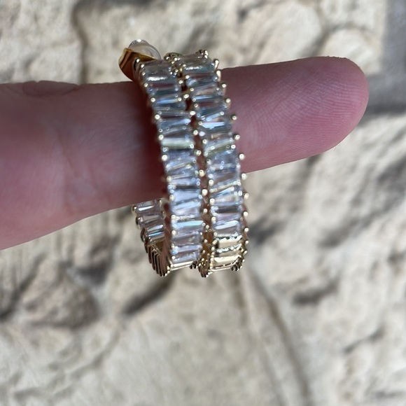 Loop Hoop 14K gold plated luxury big round C-shaped zircon earrings elegant - Picture 8 of 16